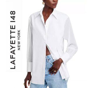 Lafayette 148 NY White Cotton Button-Down Shirt Oversized Size 18 NWT